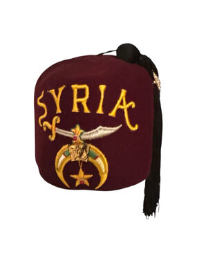 Vintage Masons Shriners Syria Fez Ceremonial Jeweled Hat With Tassel Size 7